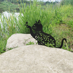 Metal Paint Decoration Creative Garden Iron Art Landscape Decoration Garden Plug-In Hollow Cat Decoration