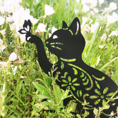 Metal Paint Decoration Creative Garden Iron Art Landscape Decoration Garden Plug-In Hollow Cat Decoration