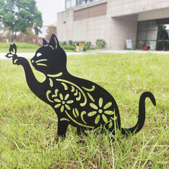 Metal Paint Decoration Creative Garden Iron Art Landscape Decoration Garden Plug-In Hollow Cat Decoration